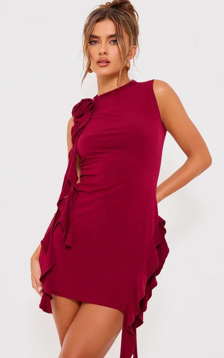 Rose Detail Ruffle Bodycon Dress-PrettyLittleThing New