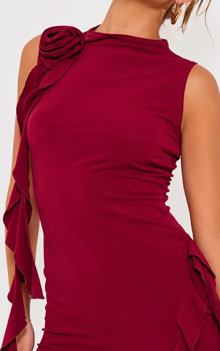 Rose Detail Ruffle Bodycon Dress-PrettyLittleThing New