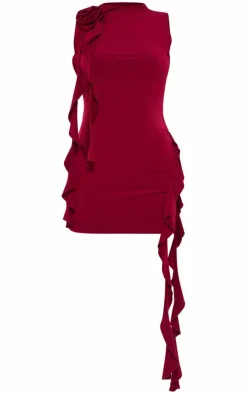 Rose Detail Ruffle Bodycon Dress-PrettyLittleThing New
