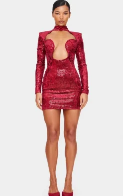Sequin Underwire Detail Long Sleeve Bodycon Dress-PrettyLittleThing New