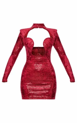 Sequin Underwire Detail Long Sleeve Bodycon Dress-PrettyLittleThing New