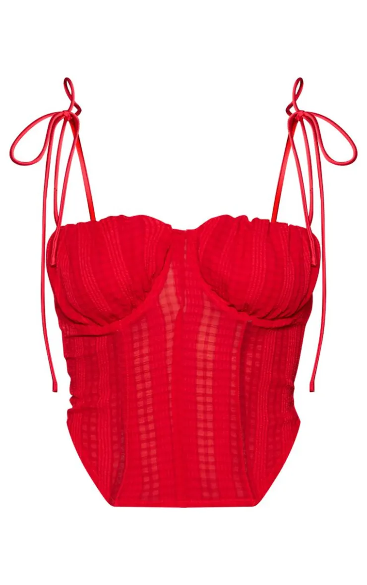 PrettyLittleThing Corsets*Sheer Woven Tie Corset Top