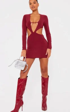Slinky Cut Out Bust Detail Long Sleeve Bodycon Dress-PrettyLittleThing Discount