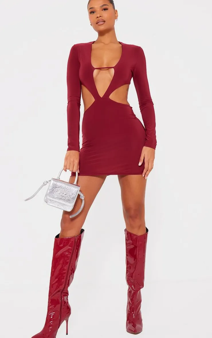 Slinky Cut Out Bust Detail Long Sleeve Bodycon Dress-PrettyLittleThing Discount