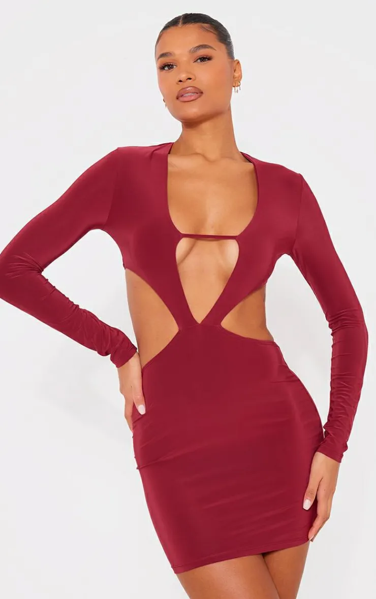Slinky Cut Out Bust Detail Long Sleeve Bodycon Dress-PrettyLittleThing Discount