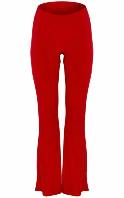 PrettyLittleThing Slinky Low Rise Flared Pants Cherry Red
