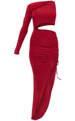 Slinky One Sleeve Cut Out Ruched Midi Dress-PrettyLittleThing Outlet