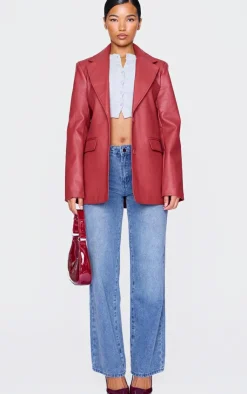 PrettyLittleThing Faux Leather Jackets*Textured Faux Leather Blazer