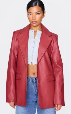PrettyLittleThing Faux Leather Jackets*Textured Faux Leather Blazer