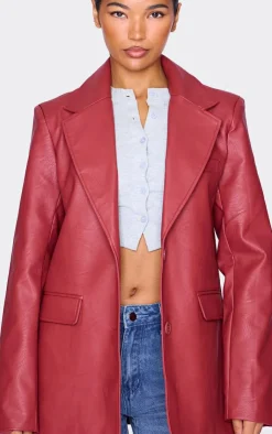 PrettyLittleThing Faux Leather Jackets*Textured Faux Leather Blazer