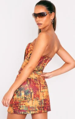 New PrettyLittleThing Textured Printed Structured Longline Corset Cherry Red