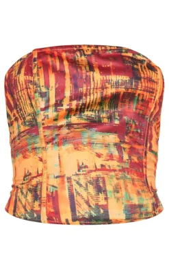 New PrettyLittleThing Textured Printed Structured Longline Corset Cherry Red