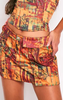Online PrettyLittleThing Textured Printed Structured Cargo Style Mini Skirt Cherry Red