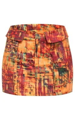Online PrettyLittleThing Textured Printed Structured Cargo Style Mini Skirt Cherry Red