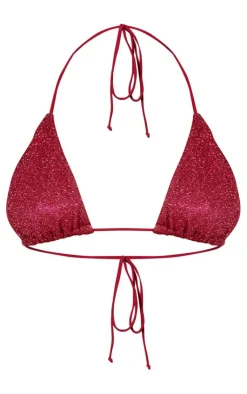 PrettyLittleThing Christmas Shop*Red Triangle Glitter Bikini Top
