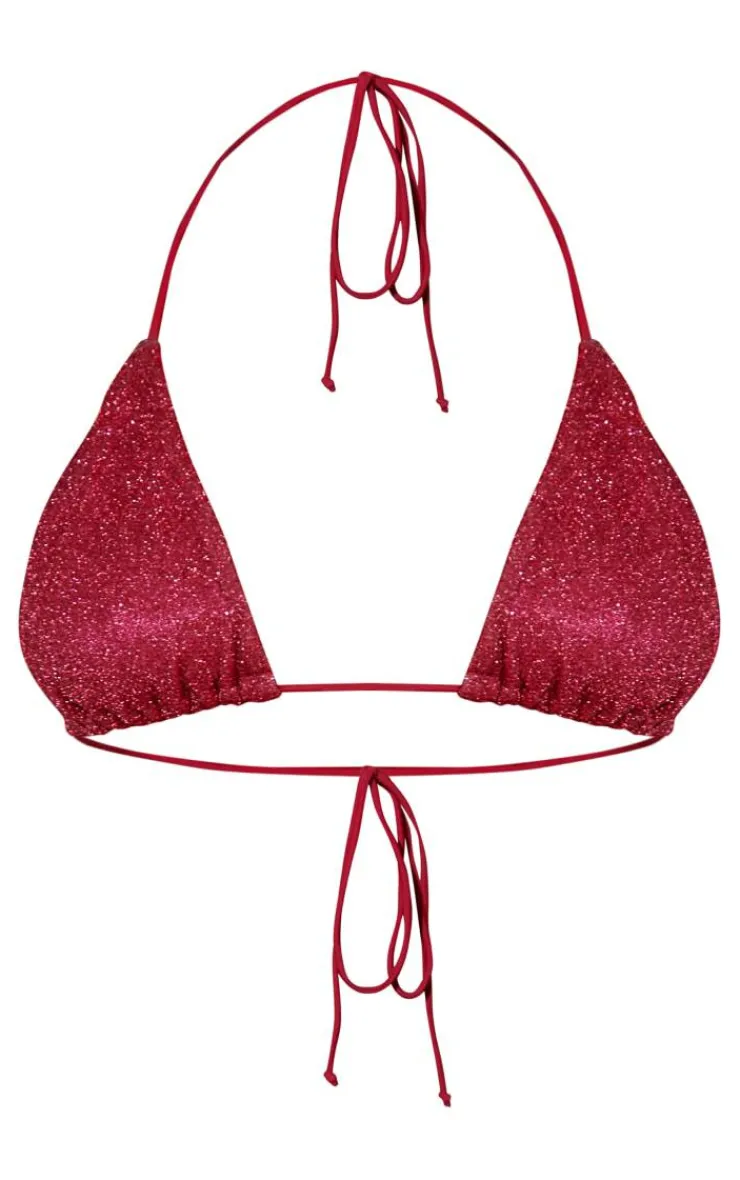 PrettyLittleThing Christmas Shop*Red Triangle Glitter Bikini Top