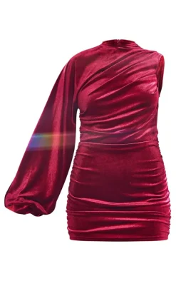 Velvet One Shoulder Ruched Detail Bodycon Dress-PrettyLittleThing Online