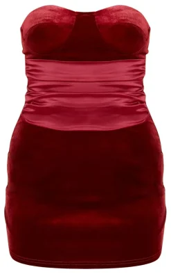 Velvet Satin Detail Bandeau Shift Dress-PrettyLittleThing New