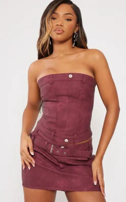 Outlet PrettyLittleThing Washed Faux Leather Buckle Detail Mini Skirt Cherry Red