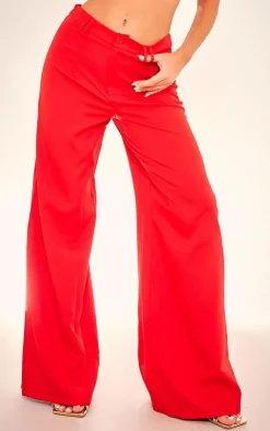 Online PrettyLittleThing Woven Double Belt Loop Suit Pants Cherry Red