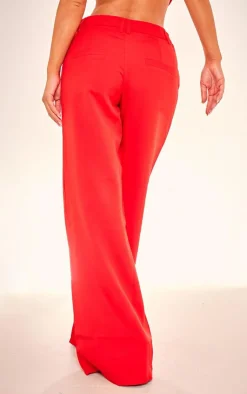 Online PrettyLittleThing Woven Double Belt Loop Suit Pants Cherry Red