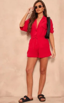 Sale PrettyLittleThing Woven Floaty Shorts Cherry Red