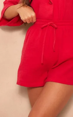 Sale PrettyLittleThing Woven Floaty Shorts Cherry Red