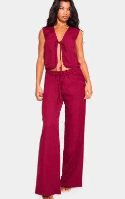 Outlet PrettyLittleThing Woven Mid Rise Wide Leg Pants Cherry Red