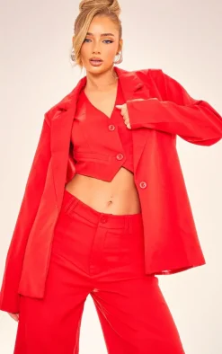 Discount PrettyLittleThing Woven Oversized Suit Jacket Cherry Red