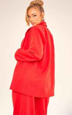 Discount PrettyLittleThing Woven Oversized Suit Jacket Cherry Red