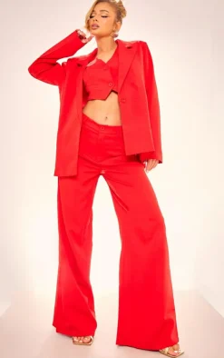 Discount PrettyLittleThing Woven Oversized Suit Jacket Cherry Red