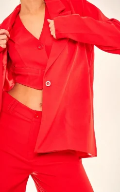 Discount PrettyLittleThing Woven Oversized Suit Jacket Cherry Red