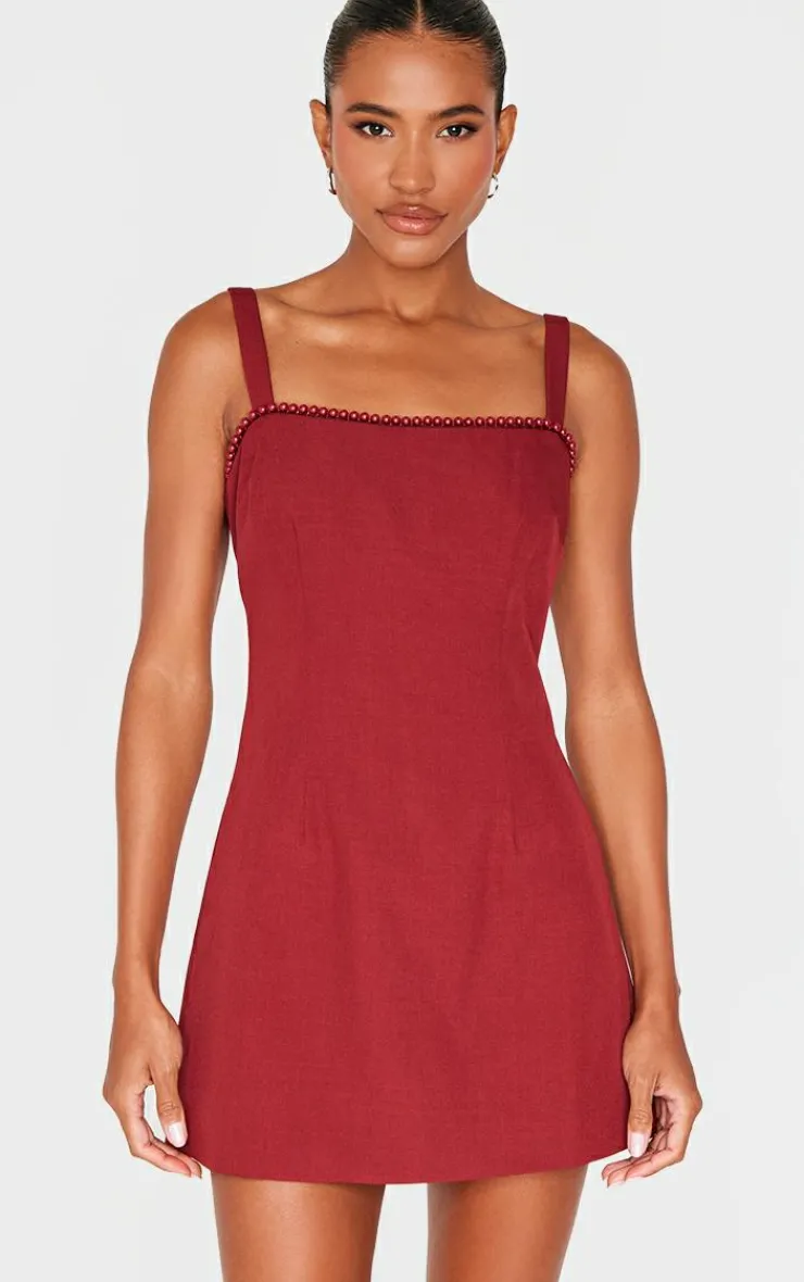 Woven Pearl Mini Dress-PrettyLittleThing Outlet