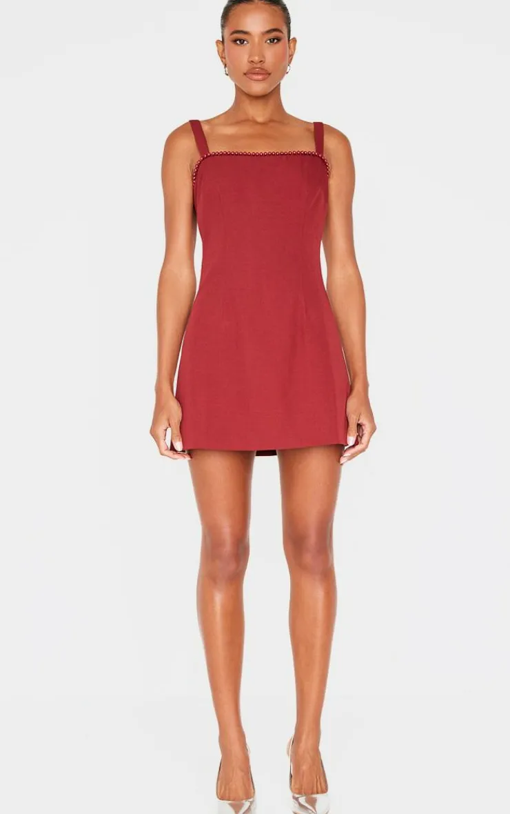 Woven Pearl Mini Dress-PrettyLittleThing Outlet