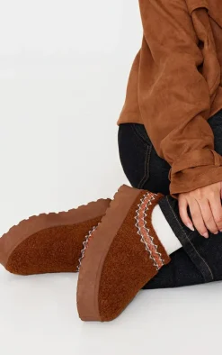 PrettyLittleThing Christmas Day Outfits*Borg Round Toe Slip On Stitched Flats