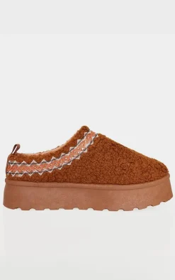 PrettyLittleThing Christmas Day Outfits*Borg Round Toe Slip On Stitched Flats