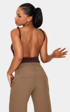 PrettyLittleThing Snatched*Chestnut Contour Jersey Twist Shoulder Backless Long Top