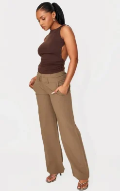 PrettyLittleThing Snatched*Chestnut Contour Jersey Twist Shoulder Backless Long Top