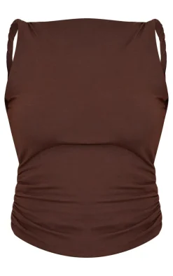 PrettyLittleThing Snatched*Chestnut Contour Jersey Twist Shoulder Backless Long Top