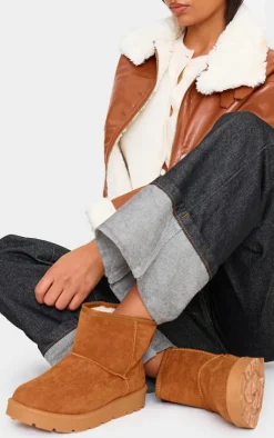 PrettyLittleThing Ankle Boots*Chestnut Faux Suede Cleated Ankle Boots