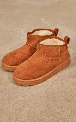 PrettyLittleThing Ankle Boots*Chestnut Faux Suede Cleated Mini Ankle Boots