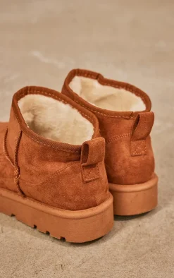 PrettyLittleThing Ankle Boots*Chestnut Faux Suede Cleated Mini Ankle Boots