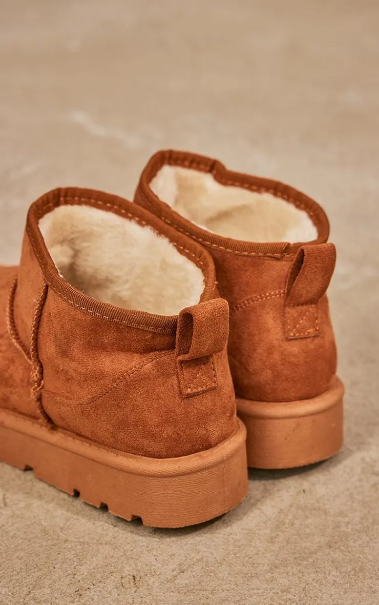 PrettyLittleThing Ankle Boots*Chestnut Faux Suede Cleated Mini Ankle Boots
