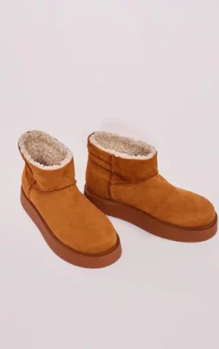 PrettyLittleThing Ankle Boots*Faux Suede Round Toe Thick Flat Sole Ankle Boots