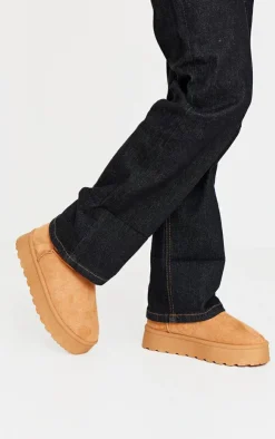 PrettyLittleThing Ankle Boots*Chestnut Faux Suede Round Toe Stitched Borg Lined Ankle Boots