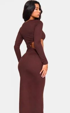Chocolate Long Sleeve Cut Out Maxi Dress-PrettyLittleThing Hot