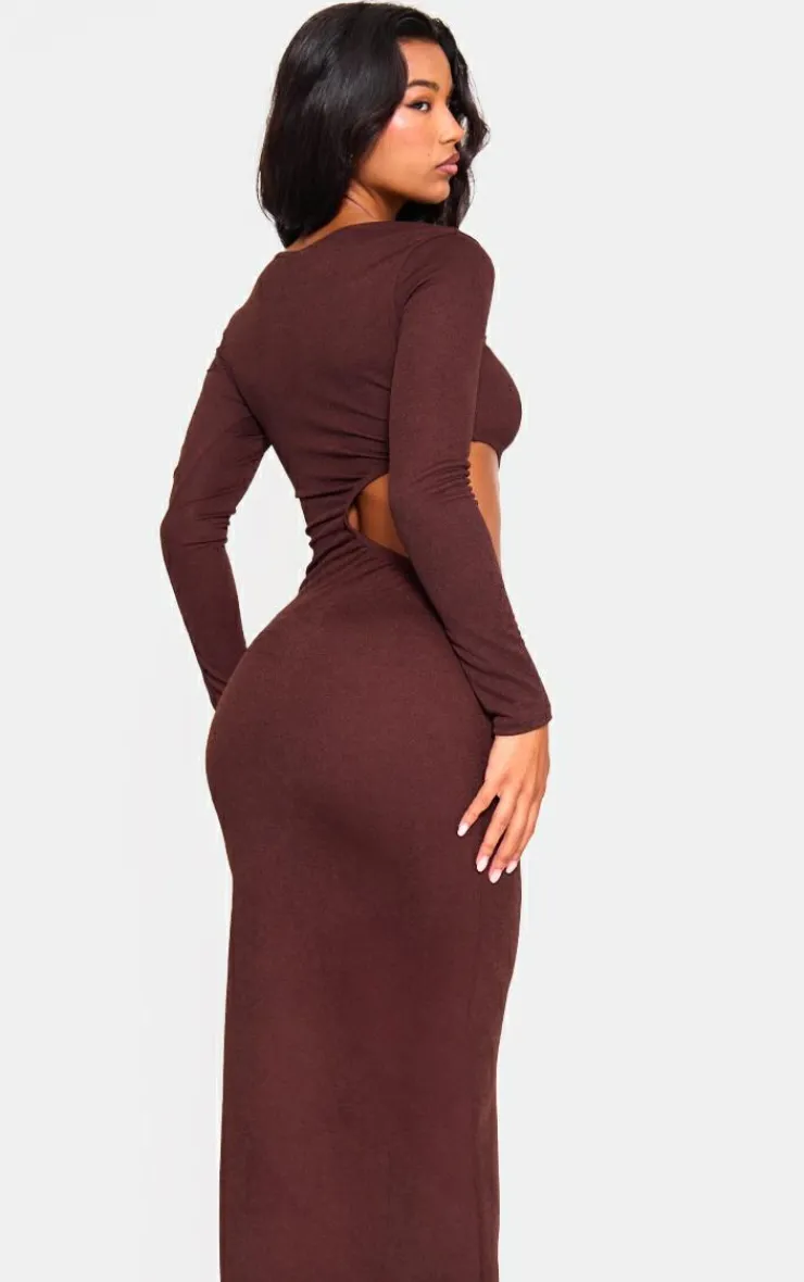 Chocolate Long Sleeve Cut Out Maxi Dress-PrettyLittleThing Hot