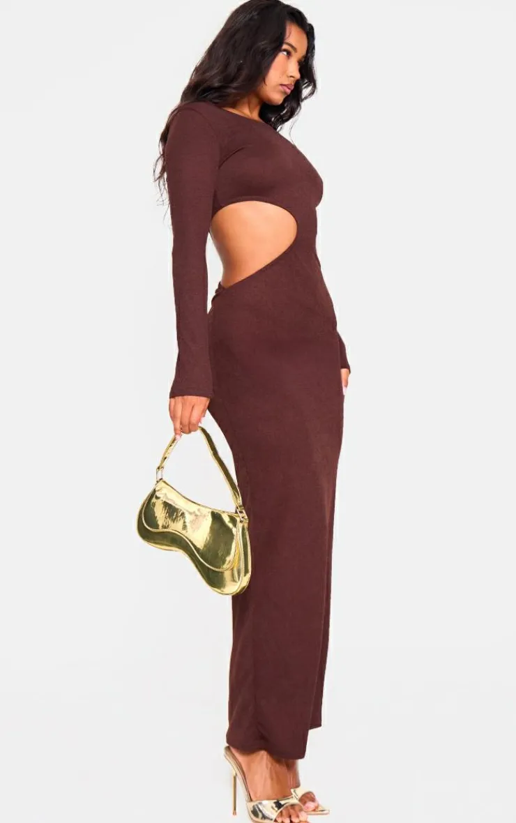 Chocolate Long Sleeve Cut Out Maxi Dress-PrettyLittleThing Hot