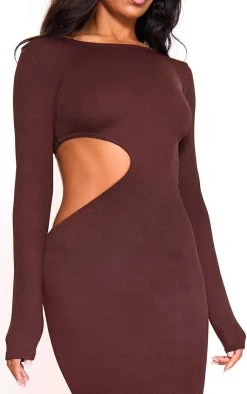 Chocolate Long Sleeve Cut Out Maxi Dress-PrettyLittleThing Hot