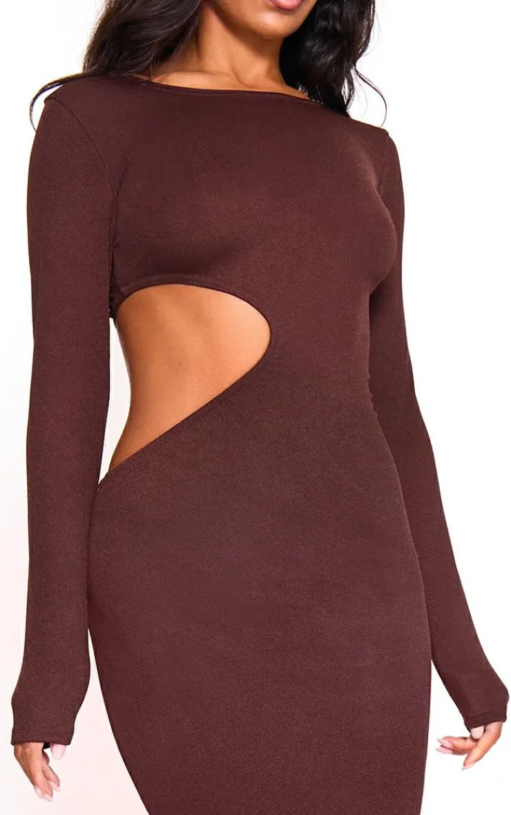 Chocolate Long Sleeve Cut Out Maxi Dress-PrettyLittleThing Hot